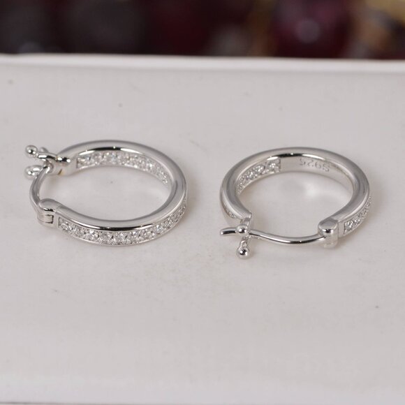 Certified All Moissanite Inside Out Huggies Hoop Earrings 925 Sterling NWT - Picture 3 of 5